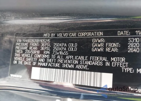 2011 Volvo Xc70 T6 z USA, uszkodzony, nr VIN YV4902BZ6B1105215